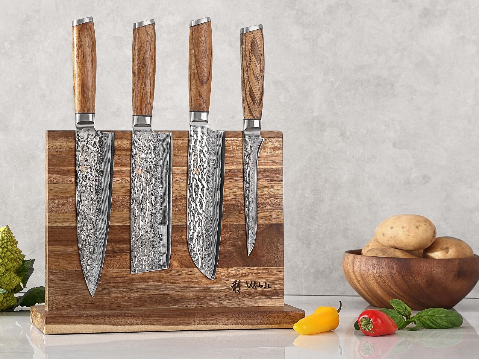 Wakoli Damast Messer-Sets mit magnetischem Messerblock